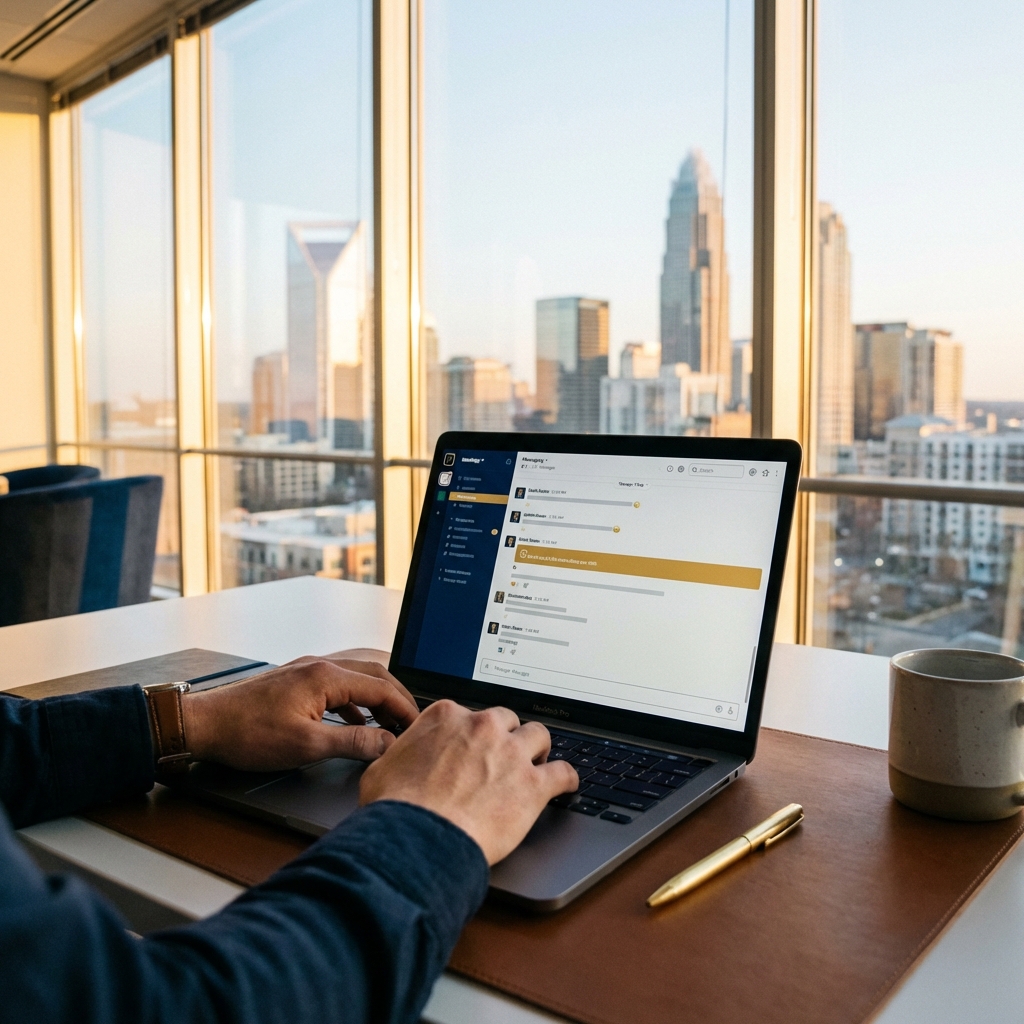 Professional using AI on MacBook